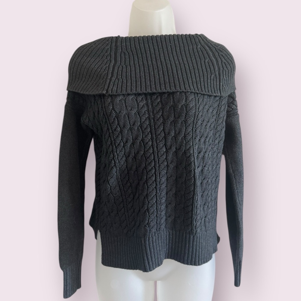 American Eagle Gray Cable Knit Foldover Turtleneck Sweater Size XS